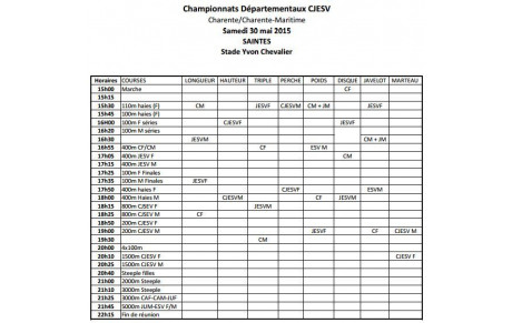 Horaires des départementaux 2015