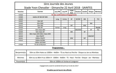 Meeting Jeunes de Saintes : 22 avril 2018