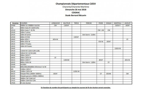 Départementaux CA / SE à Cognac - Horaires